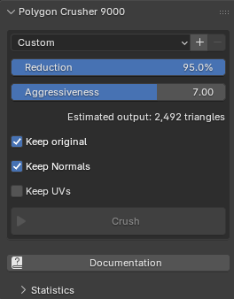 The Polygon Crusher 9000 panel in Blender