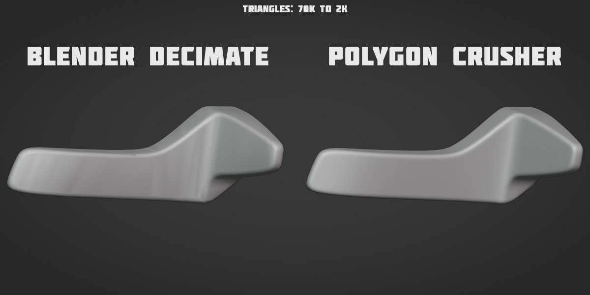 Polygon Crusher vs Blender Decimate — 70K to 2K triangles on a hard-surface mesh